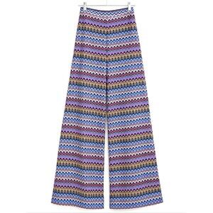 Ark & Co Colorful Cutout Chevron Overlay Lined Wide Leg Retro Boho Chic Pants